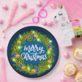 Frohe Weihnachts Grüner Kranz auf Blue 9" Pappteller (Party)