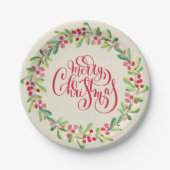 Frohe Weihnachts-Grüntöne Berries Pappteller (Vorderseite)