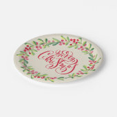 Frohe Weihnachts-Grüntöne Berries Pappteller (Schrägansicht)