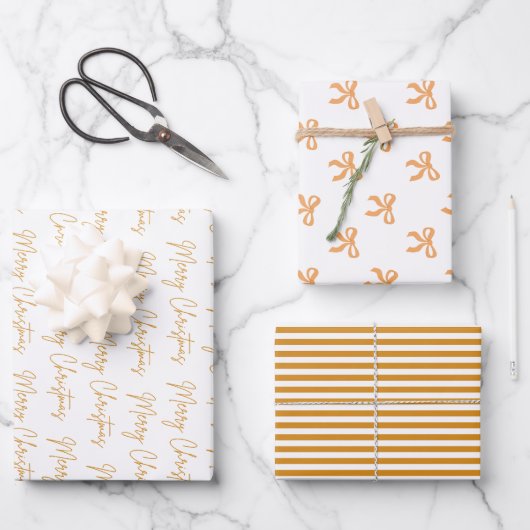 Frohe Weihnachts Gruß Foto Collage Gold Geschenkpapier Set (Vorderseite)