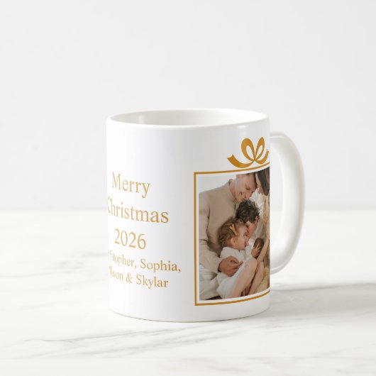 Frohe Weihnachts Gruß Foto Collage Gold Kaffeetasse (VorderseiteRechts)