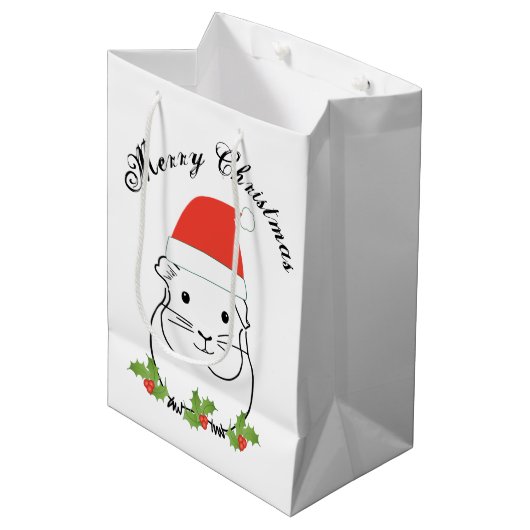 Frohe Weihnachts-Guinea Schweinchen in einer Weihn Mittlere Geschenktüte (Vorderseite Schrägansicht)