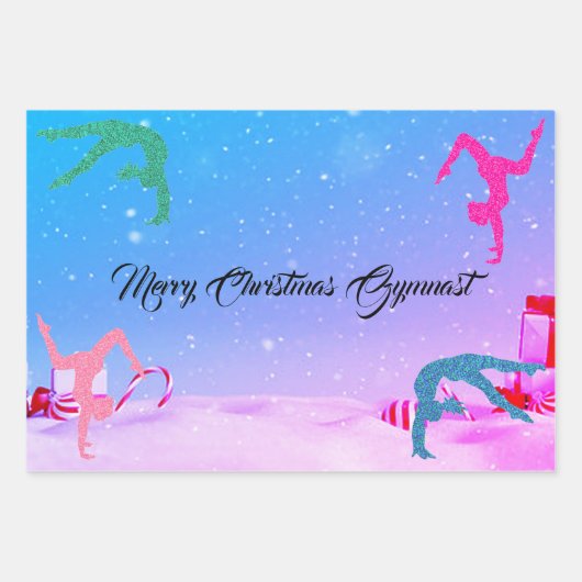 Frohe Weihnachts Gymnast Wrapping Paper Set von 3 Geschenkpapier Set (Vorderseite 2)