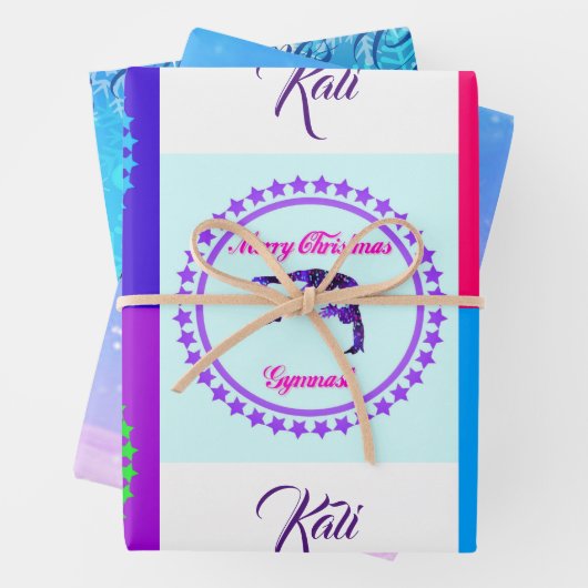 Frohe Weihnachts Gymnast Wrapping Paper Set von 3 Geschenkpapier Set (Beispiel)