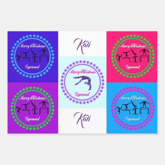 Frohe Weihnachts Gymnast Wrapping Paper Set von 3 Geschenkpapier Set (Vorderseite)