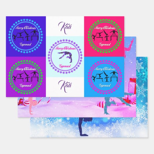 Frohe Weihnachts Gymnast Wrapping Paper Set von 3 Geschenkpapier Set (Set)