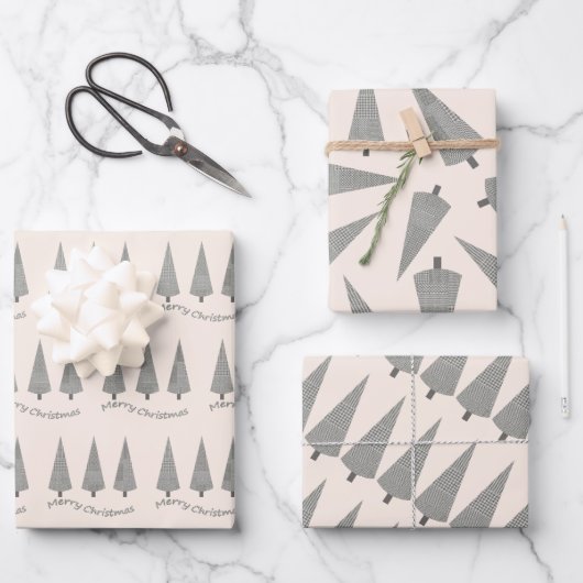 Frohe Weihnachts-Hahnentrittmuster Baummuster Geschenkpapier Set (Vorderseite)