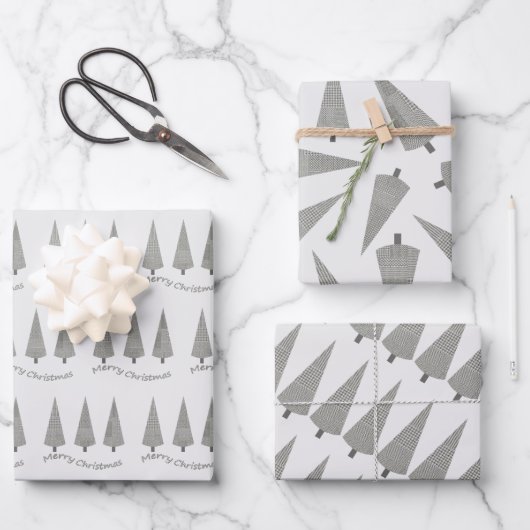 Frohe Weihnachts-Hahnentrittmuster Baummuster Geschenkpapier Set (Vorderseite)