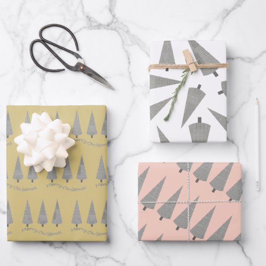 Frohe Weihnachts-Hahnentrittmuster Baummuster Geschenkpapier Set (Vorderseite)