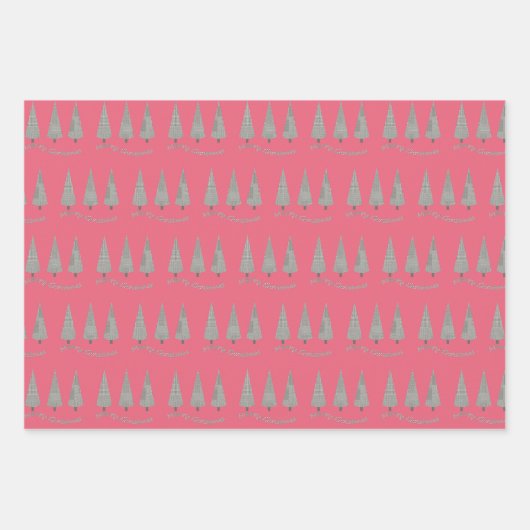 Frohe Weihnachts-Hahnentrittmuster Baummuster Geschenkpapier Set (Vorderseite)