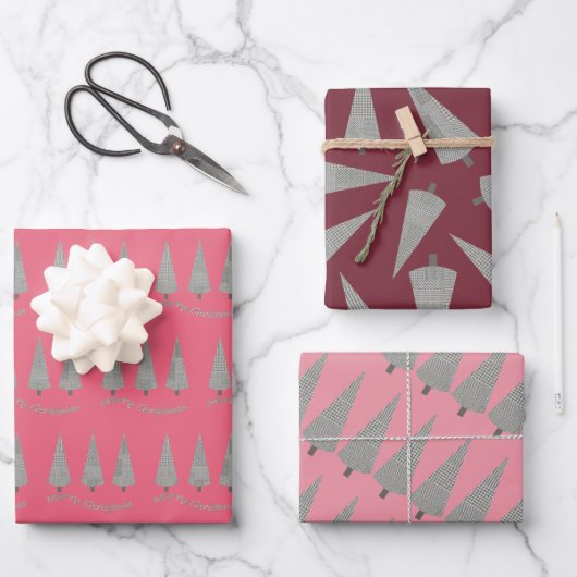 Frohe Weihnachts-Hahnentrittmuster Baummuster Geschenkpapier Set (Vorderseite)
