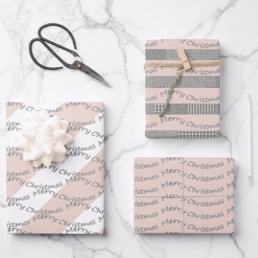 Frohe Weihnachts-Hahnentrittmuster-Muster, Streife Geschenkpapier Set (Vorderseite)