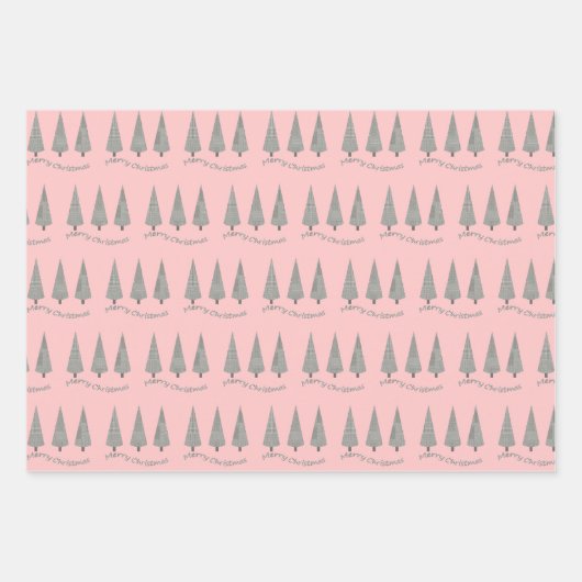 Frohe Weihnachts-Hahnentrittmuster Pink Geschenkpapier Set (Vorderseite)