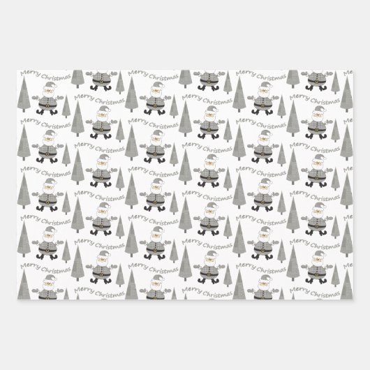 Frohe Weihnachts-Hahnentrittmuster Tree Santa Patt Geschenkpapier Set (Vorderseite)