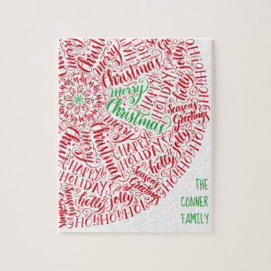 Frohe Weihnachts Hand Lettered Mandala Elegant Red Puzzle