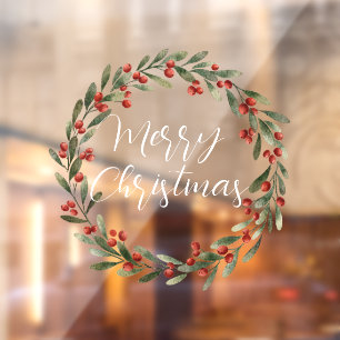 Frohe Weihnachts handgeschriebener Text Kranz Fensteraufkleber