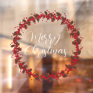 Frohe Weihnachts handgeschriebener Text Kranz Fensteraufkleber