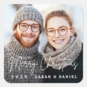 Frohe Weihnachts handgeschriebenes Skript-Foto Quadratischer Aufkleber (Vorderseite)