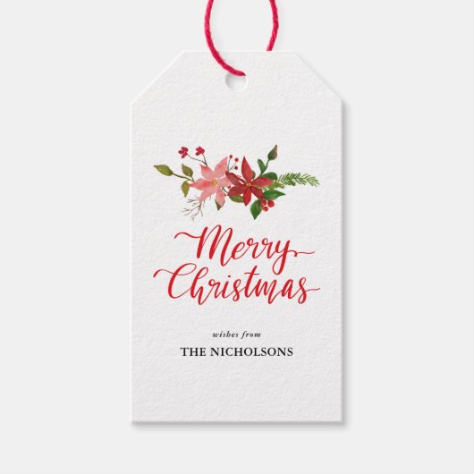 Frohe Weihnachts handgeschriebenes Skript Poinsett Geschenkanhänger (Vorderseite)