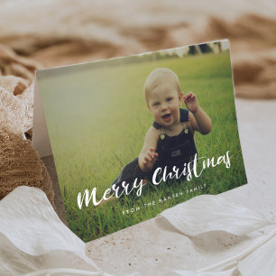 Frohe Weihnachts handgeschriebenes Typografie-Foto Feiertagskarte