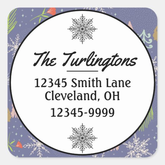 Frohe Weihnachts-Handgezeichnete Bäume Rücksendead Quadratischer Aufkleber (Vorderseite)