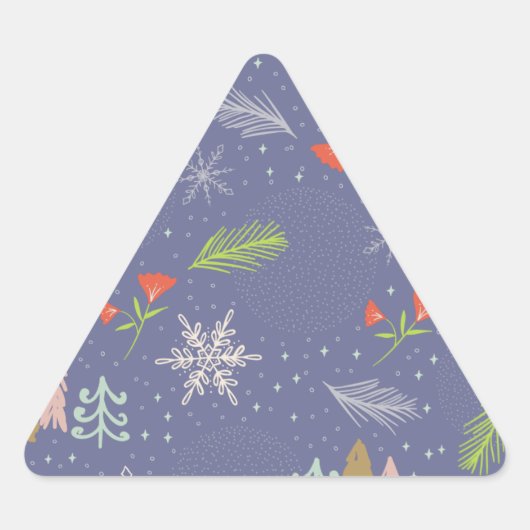 Frohe Weihnachts handgezeichnete Bäume Schneeflock Dreieckiger Aufkleber (Vorderseite)