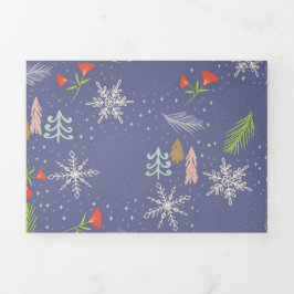 Frohe Weihnachts handgezeichnete Bäume Schneeflock Dreifach Gefaltete Urlaubskarte