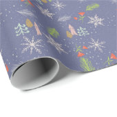 Frohe Weihnachts handgezeichnete Bäume Schneeflock Geschenkpapier (Rolleneckpunkt)