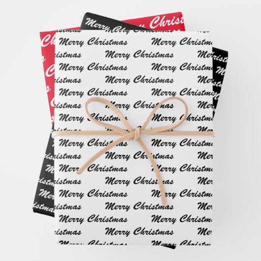 Frohe Weihnachts Handwriting White Black Red Geschenkpapier Set (Beispiel)
