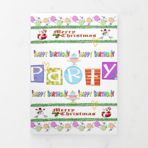 Frohe Weihnachts-Happy Birthday Tri-Fold Card Dreifach Gefaltete Karte