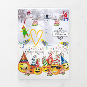 Frohe Weihnachts-Happy Birthday Tri-Fold Card Dreifach Gefaltete Karte