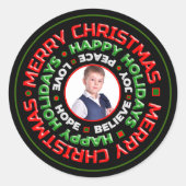 Frohe Weihnachts-Happy Holidays Foto Personalize Runder Aufkleber (Vorderseite)