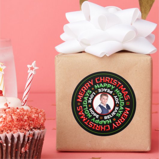 Frohe Weihnachts-Happy Holidays Foto Personalize Runder Aufkleber (Party)