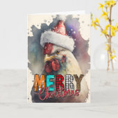 Frohe Weihnachts-Happy Santa Chicken Card Karte (Gelbe Blume)