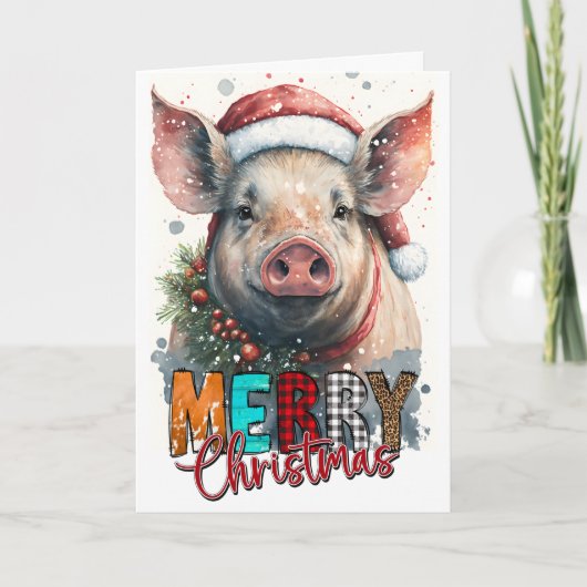 Frohe Weihnachts-Happy Santa PIG Card Karte (Vorderseite)