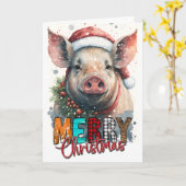 Frohe Weihnachts-Happy Santa PIG Card Karte (Gelbe Blume)
