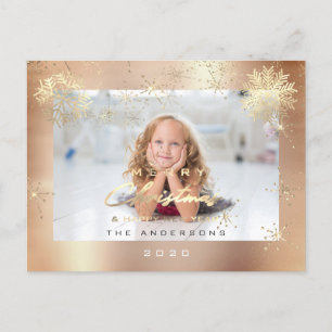 Frohe Weihnachts-Happy Year Gold Snow Rose Foto Postkarte