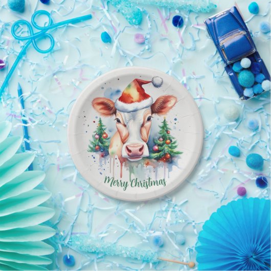 Frohe Weihnachts-Hat-Feierliche Kuh - Pappteller (Party)