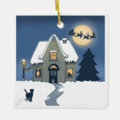 Frohe Weihnachts-Haus mit Katze und Weihnachten Keramikornament (Vorderseite)
