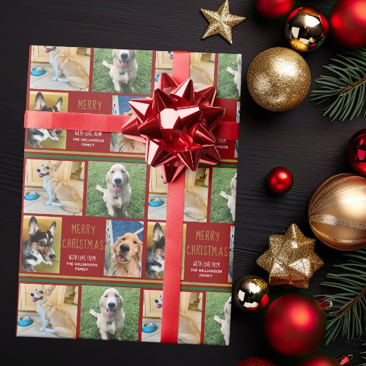Frohe Weihnachts Haustier Foto Collage Custom Dog Geschenkpapier
