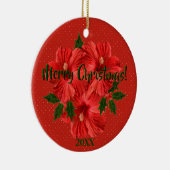 Frohe Weihnachts-Hibiskus Holly Holiday Round Keramik Ornament (Rechts)