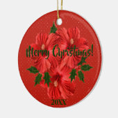 Frohe Weihnachts-Hibiskus Holly Holiday Round Keramik Ornament (Links)