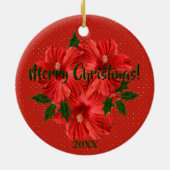Frohe Weihnachts-Hibiskus Holly Holiday Round Keramik Ornament (Hinten)