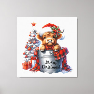 Frohe Weihnachts-Highland-Kuh Leinwanddruck