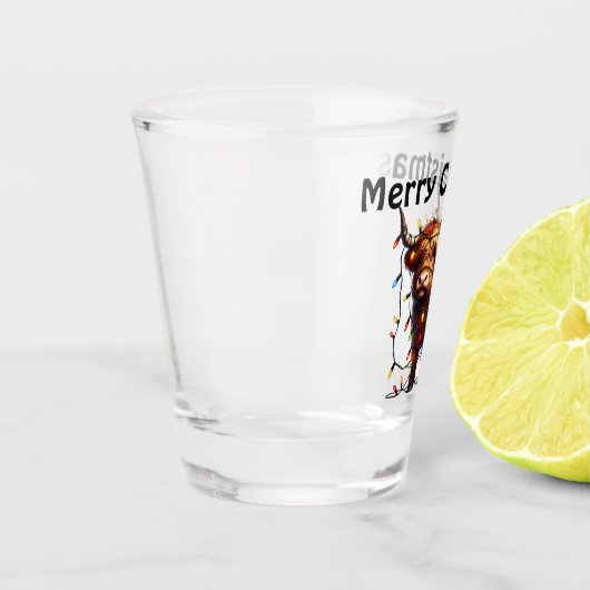 Frohe Weihnachts-Highland-Kuh Schnapsglas (Links)