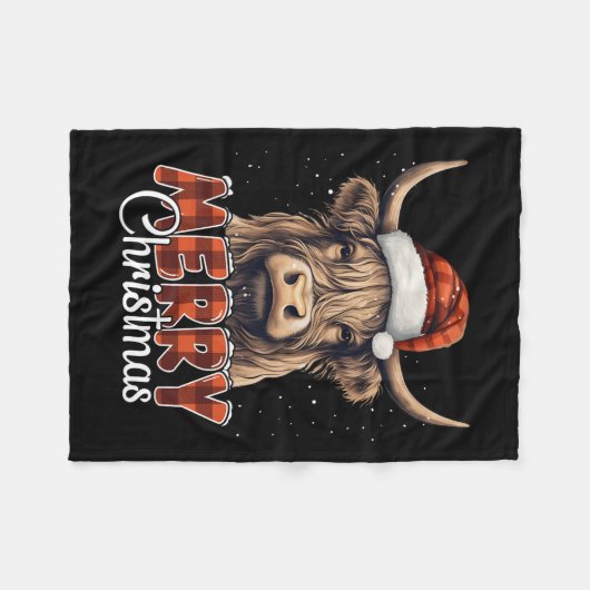 Frohe Weihnachts Highland Kuh Western Weihnachtsma Fleecedecke (Vorderseite (Horizontal))