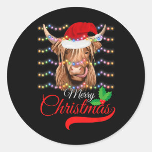 Frohe Weihnachts Highland Kuh Western Weihnachtsma Runder Aufkleber