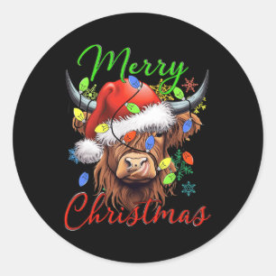 Frohe Weihnachts Highland Kuh Western Weihnachtsma Runder Aufkleber
