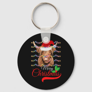 Frohe Weihnachts Highland Kuh Western Weihnachtsma Schlüsselanhänger