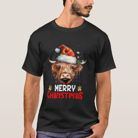 Frohe Weihnachts Highland Kuh Western Weihnachtsma T-Shirt (Vorderseite)